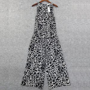 LOFT Jumpsuit Womens Small Black White Sleeveless Wide Leg Pocket Belt Viscose